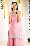 Priyaa_Pink Organza, Chanderi Silk Zari Dori And Tila Detailing Kurta Sharara Set _Online_at_Aza_Fashions
