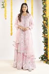 Buy_Priyaa_Pink Net, Chanderi Silk Gota And Mirror Notched Kurta Sharara Set _at_Aza_Fashions