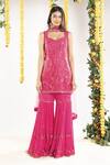 Buy_Priyaa_Pink Net, Georgette, Chanderi Silk Gota And Mirror Sweetheart Kurta Sharara Set _at_Aza_Fashions