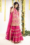 Buy_Priyaa_Pink Organza, Chanderi Silk, Mulmul Gota And Mirror Round Neck Kurta Sharara Set _at_Aza_Fashions