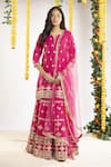Buy_Priyaa_Pink Net, Chanderi Silk Gota And Mirror Notched Kurta Sharara Set _at_Aza_Fashions