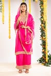 Buy_Priyaa_Pink Organza, Chnderi Silk Zari And Dori V Neck Kurta Pant Set _at_Aza_Fashions