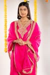 Priyaa_Pink Organza, Chnderi Silk Zari And Dori V Neck Kurta Pant Set _Online_at_Aza_Fashions
