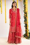 Buy_Priyaa_Red Net, Chanderi Silk Gota And Mirror Round Kurta Sharara Set _at_Aza_Fashions