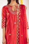 Priyaa_Red Net, Chanderi Silk Gota And Mirror Round Kurta Sharara Set _Online_at_Aza_Fashions