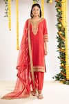 Buy_Priyaa_Red Organza, Chander Silk Zari And Dori Round Kurta Set _at_Aza_Fashions