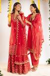 Shop_Priyaa_Red Organza, Chander Silk Zari And Dori Round Kurta Set _at_Aza_Fashions