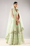 Buy_Priyaa_Green Net, Silk Tafetta Gota And Dori, Zari V Neck Embriodered Lehenga Set  _at_Aza_Fashions