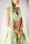 Shop_Priyaa_Green Net, Silk Tafetta Gota And Dori, Zari V Neck Embriodered Lehenga Set  _at_Aza_Fashions