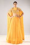 Buy_Priyaa_Yellow Chiffon Embroidered Gota And Mirror Jewel Cape Lehenga Set  _at_Aza_Fashions