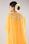 Shop_Priyaa_Yellow Chiffon Embroidered Gota And Mirror Jewel Cape Lehenga Set  _at_Aza_Fashions