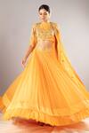 Buy_Priyaa_Yellow Chiffon Embroidered Gota And Mirror Jewel Cape Lehenga Set  _Online_at_Aza_Fashions