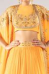 Shop_Priyaa_Yellow Chiffon Embroidered Gota And Mirror Jewel Cape Lehenga Set  _Online_at_Aza_Fashions