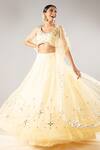 Buy_Priyaa_Yellow Net Embroidered Sequin And Mirror Square Neck Cape Lehenga Set  _at_Aza_Fashions