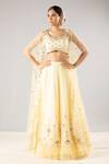 Priyaa_Yellow Net Embroidered Sequin And Mirror Square Neck Cape Lehenga Set  _Online_at_Aza_Fashions