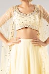 Buy_Priyaa_Yellow Net Embroidered Sequin And Mirror Square Neck Cape Lehenga Set  _Online_at_Aza_Fashions