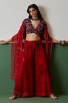 Buy_Medha_Red Tie Dye And Hand V Neck Blouse With Palazzos  _at_Aza_Fashions