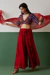 Shop_Medha_Red Tie Dye And Hand V Neck Blouse With Palazzos  _at_Aza_Fashions