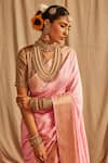 Shop_Paaprika_Pink Pure Spun Silk Handwoven Zari Floral And Stripe Pattern Saree  _Online_at_Aza_Fashions