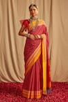 Buy_Paaprika_Red Pure Cotton Handwoven Stripe Pattern Ilkal Saree _Online_at_Aza_Fashions