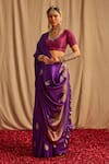 Buy_Paaprika_Purple Pure Spun Silk Handwoven Zari Leaf And Floral Banarasi Saree _Online_at_Aza_Fashions
