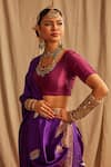 Shop_Paaprika_Purple Pure Spun Silk Handwoven Zari Leaf And Floral Banarasi Saree _Online_at_Aza_Fashions