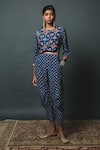 Buy_Sonam Luthria_Blue Crepe Embroidery Studs Shirt Collar And Waist Polo Pant Set _at_Aza_Fashions