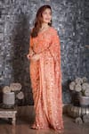Buy_Ruar India_Peach Chiffon Embroidered Saree With Blouse _at_Aza_Fashions