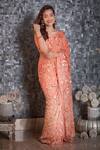 Ruar India_Peach Chiffon Embroidered Saree With Blouse _Online_at_Aza_Fashions