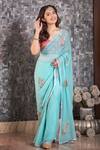 Buy_Ruar India_Blue Chiffon Embroidered Saree With Blouse _at_Aza_Fashions