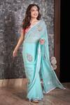 Shop_Ruar India_Blue Chiffon Embroidered Saree With Blouse _at_Aza_Fashions