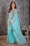 Ruar India_Blue Chiffon Embroidered Saree With Blouse _Online_at_Aza_Fashions