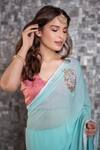 Buy_Ruar India_Blue Chiffon Embroidered Saree With Blouse _Online_at_Aza_Fashions