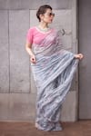 Shop_Ruar India_Grey Tissue Embroidered Saree With Blouse _at_Aza_Fashions