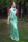 Shop_Ruar India_Green Chiffon Embroidered Saree With Blouse _at_Aza_Fashions