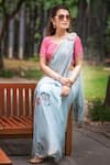 Shop_Ruar India_Blue Chiffon Embroidered Saree With Blouse _at_Aza_Fashions