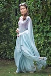 Buy_Ruar India_Blue Chiffon Embroidered Saree With Blouse _at_Aza_Fashions