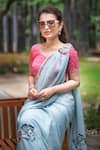 Ruar India_Blue Chiffon Embroidered Saree With Blouse _Online_at_Aza_Fashions