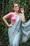 Buy_Ruar India_Blue Chiffon Embroidered Saree With Blouse _Online_at_Aza_Fashions