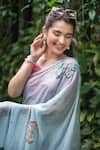 Shop_Ruar India_Blue Chiffon Embroidered Saree With Blouse _Online_at_Aza_Fashions