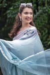 Ruar India_Blue Chiffon Embroidered Saree With Blouse _at_Aza_Fashions