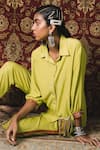 Sonam Luthria_Yellow Crepe Embroidery Tassels Shirt Embellished Pocket And Pant Set _Online_at_Aza_Fashions