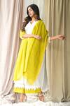Shop_Vaani Beswal_Yellow Handwoven Cotton Geometric Motifs, Zari Work, Pakhi Kurta Palazzo Set _at_Aza_Fashions