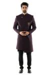 Paarsh_Purple Terrycot Overlap Sherwani Set _Online_at_Aza_Fashions