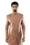 Buy_PAARSH_Peach Cotton, Linen Satin Overlap Sherwani Set _at_Aza_Fashions