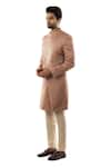 PAARSH_Peach Cotton, Linen Satin Overlap Sherwani Set _Online_at_Aza_Fashions