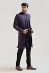 Buy_Paarsh_Purple Achkan Bam Silk Kurta Linen Satin Pant Embroidered Sherwani Set _at_Aza_Fashions