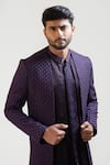 Paarsh_Purple Achkan Bam Silk Kurta Linen Satin Pant Embroidered Sherwani Set _Online_at_Aza_Fashions