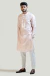 Shop PAARSH Pink Kurta Bam Silk Pant Malai Cotton Embellished Set at Aza Fashions Shop_PAARSH_Pink Kurta Bam Silk Pant Malai Cotton Embellished Set_at_Aza_Fashions