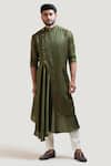 Buy_Paarsh_Beige Kurta Linen Satin Pant Malai Cotton Asymmetric Draped And Set _at_Aza_Fashions
